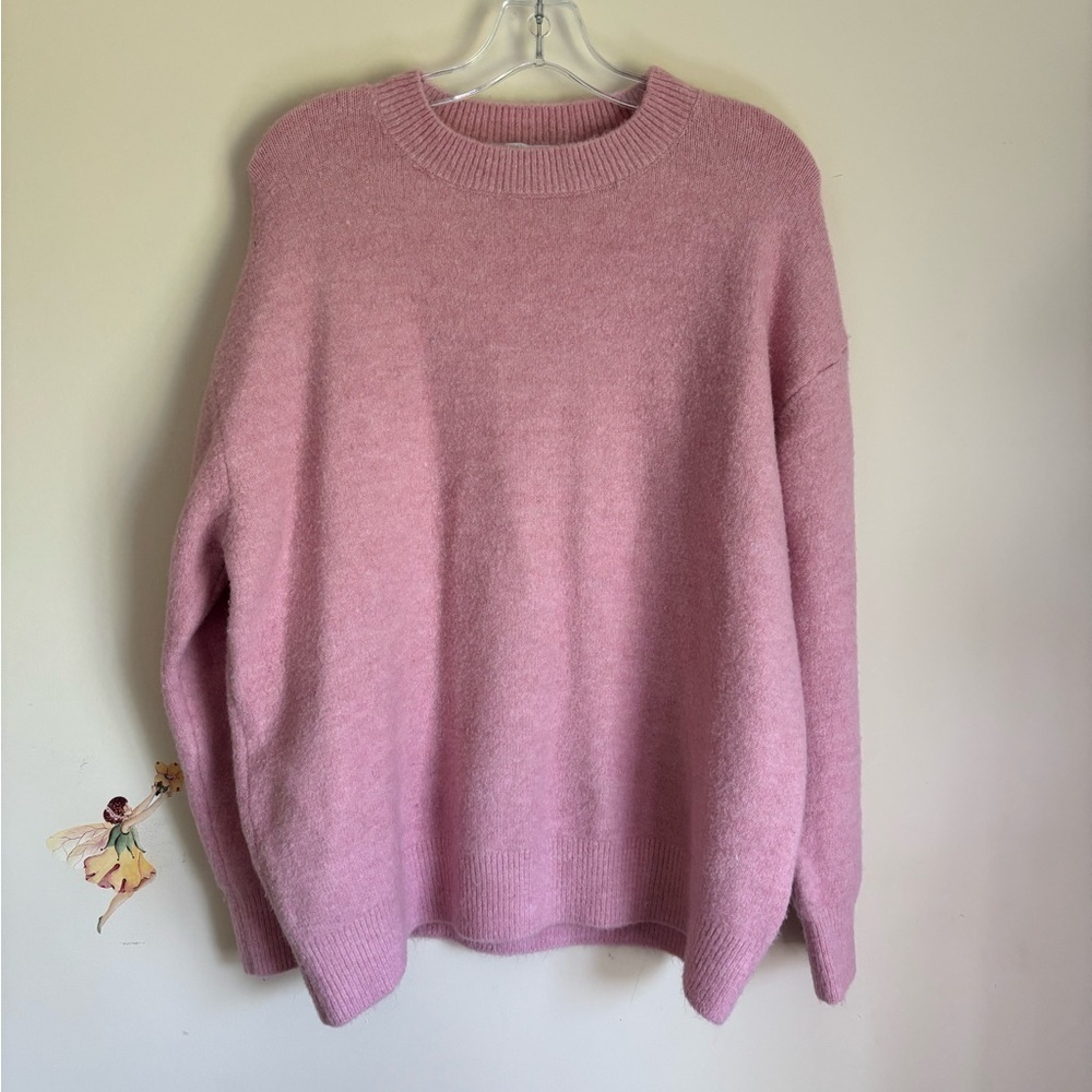 Zara Sweater Oversized Crew Neck Soft Pink Long Sleeve Pullover Wool Size S